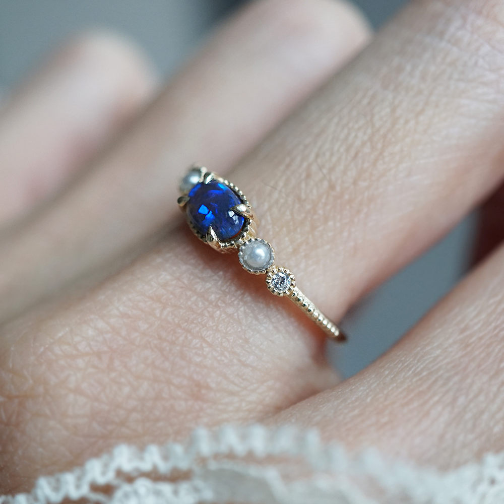 Black Opal and Pearl Dusklit Ring