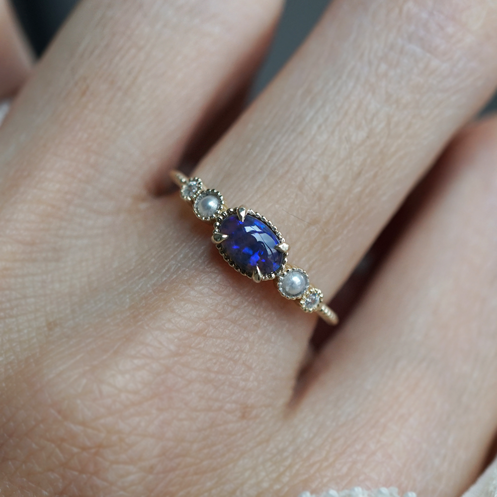 Black Opal and Pearl Dusklit Ring