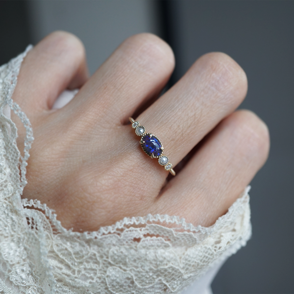 Black Opal and Pearl Dusklit Ring