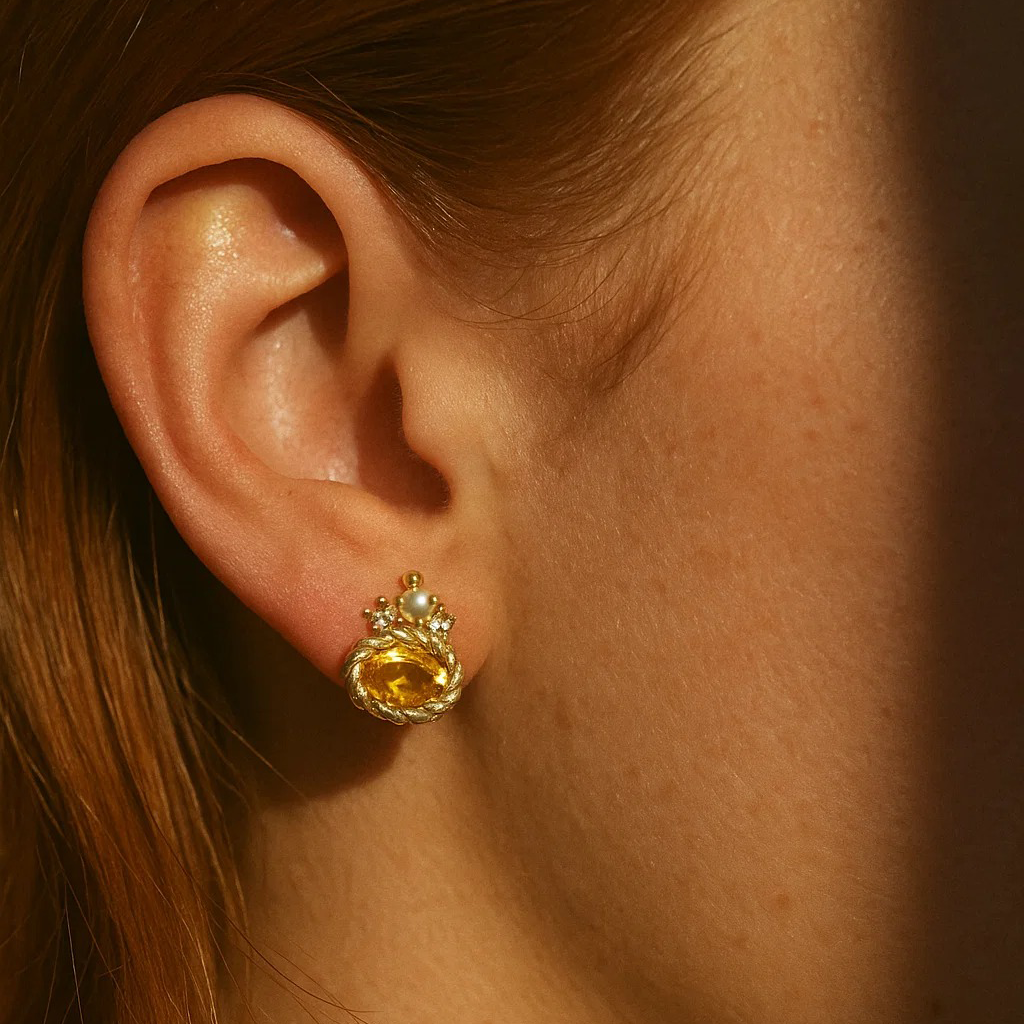Citrine and Pearl Sunpetal Studs