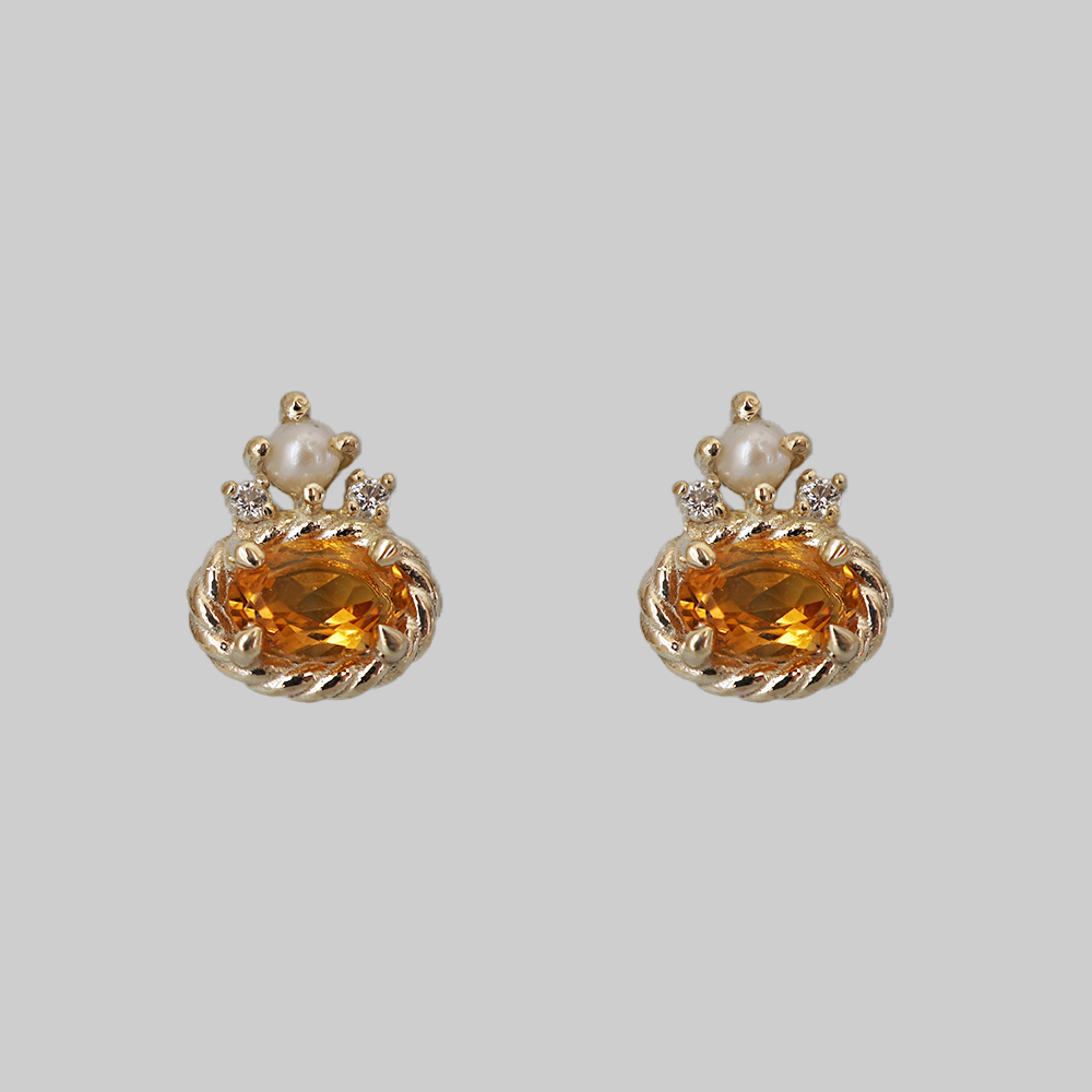 Citrine and Pearl Sunpetal Studs