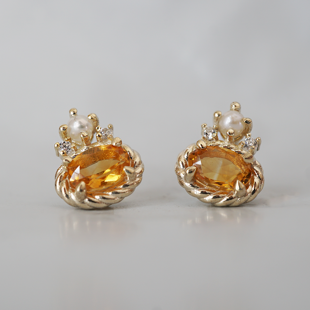 Citrine and Pearl Sunpetal Studs