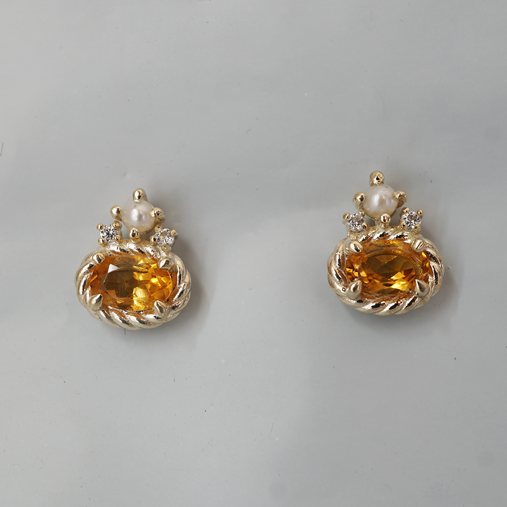 Citrine and Pearl Sunpetal Studs