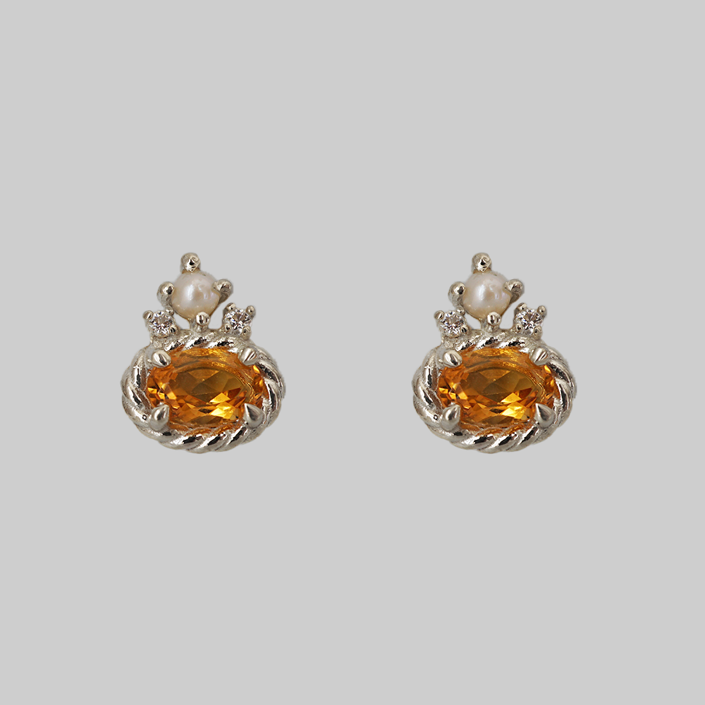 Citrine and Pearl Sunpetal Studs