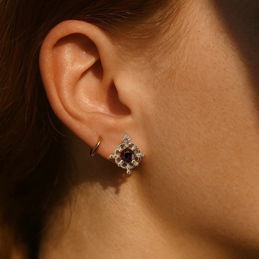 Cherry Drop Garnet Studs
