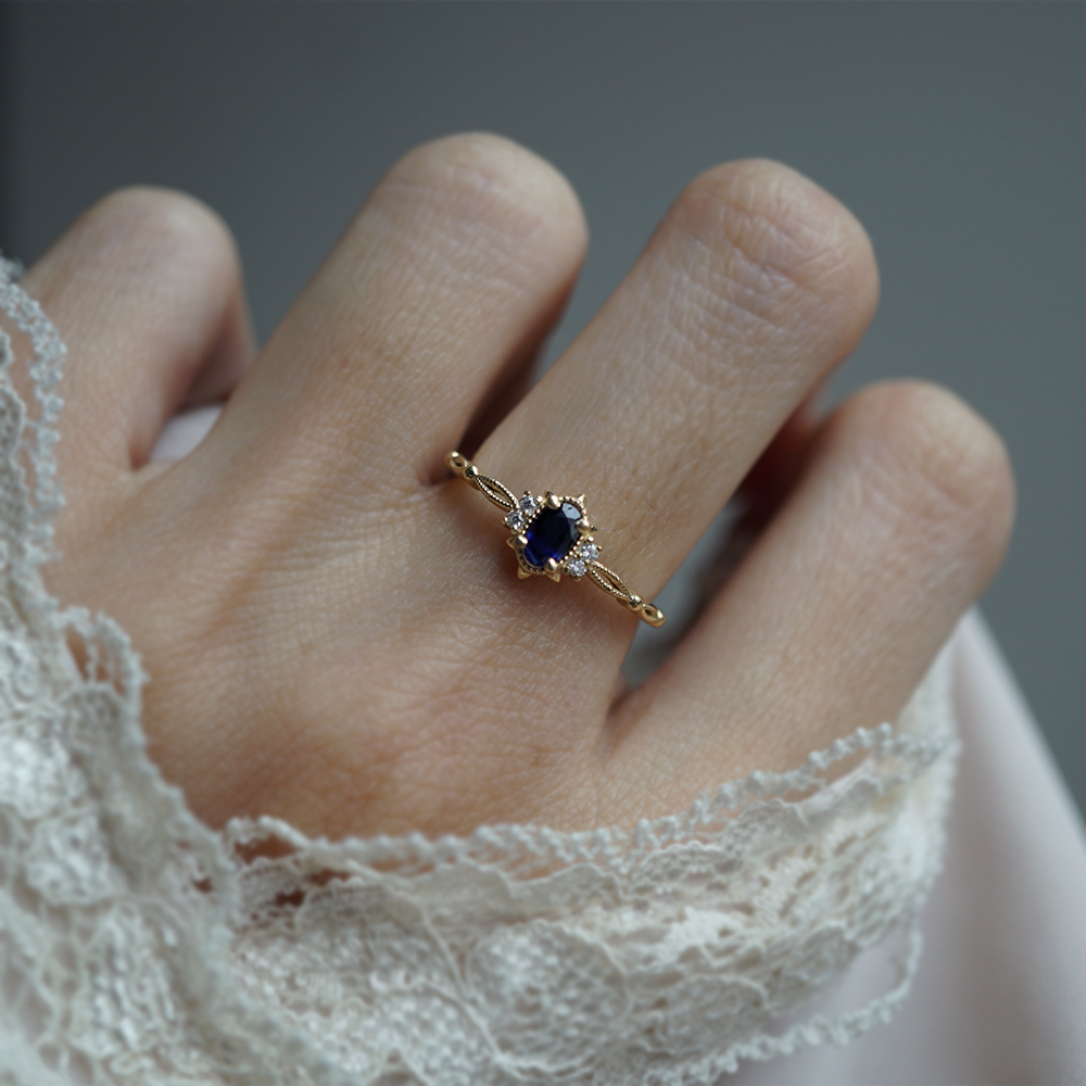 14kt Mystic Dawn Oval Blue Sapphire RIng