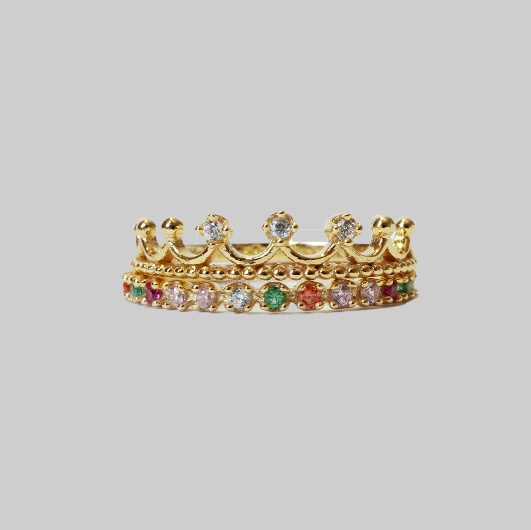 Rainbow Crown Ring Stack Set