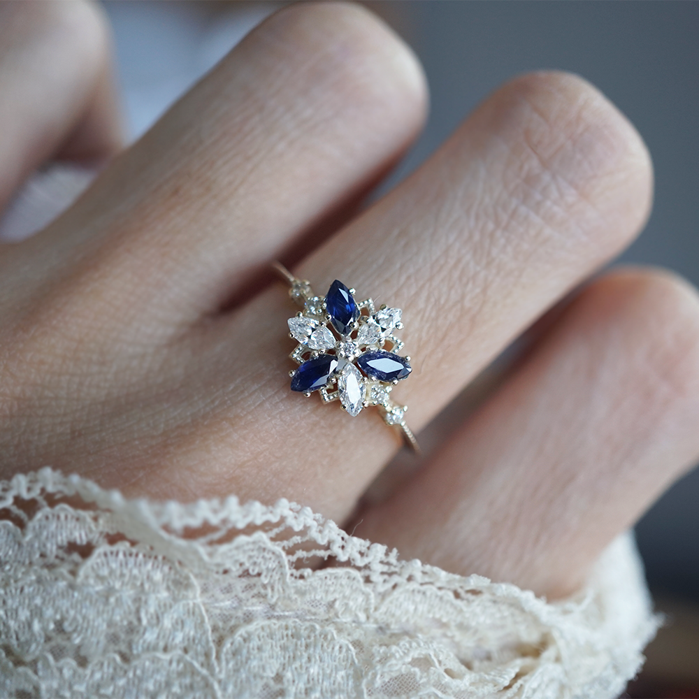 14kt Celestial Snowflake Sapphire Ring