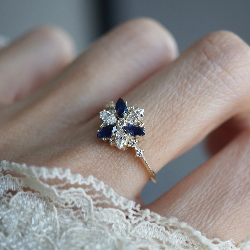 14kt Celestial Snowflake Sapphire Ring