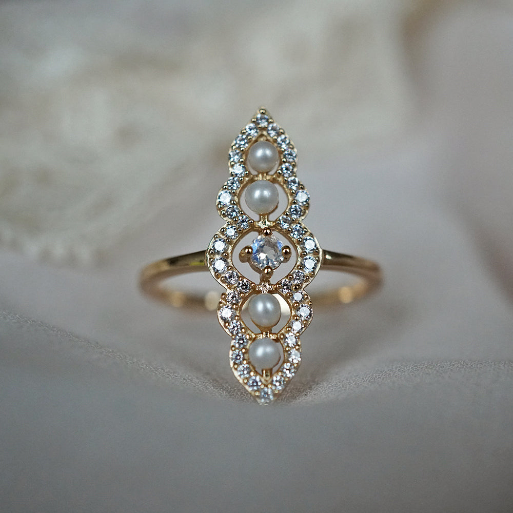 Moonstone Pearl Celestial Ring