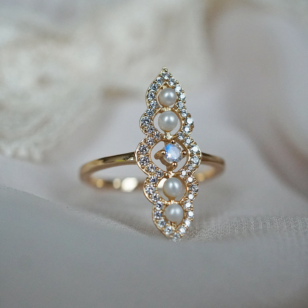 Moonstone Pearl Celestial Ring