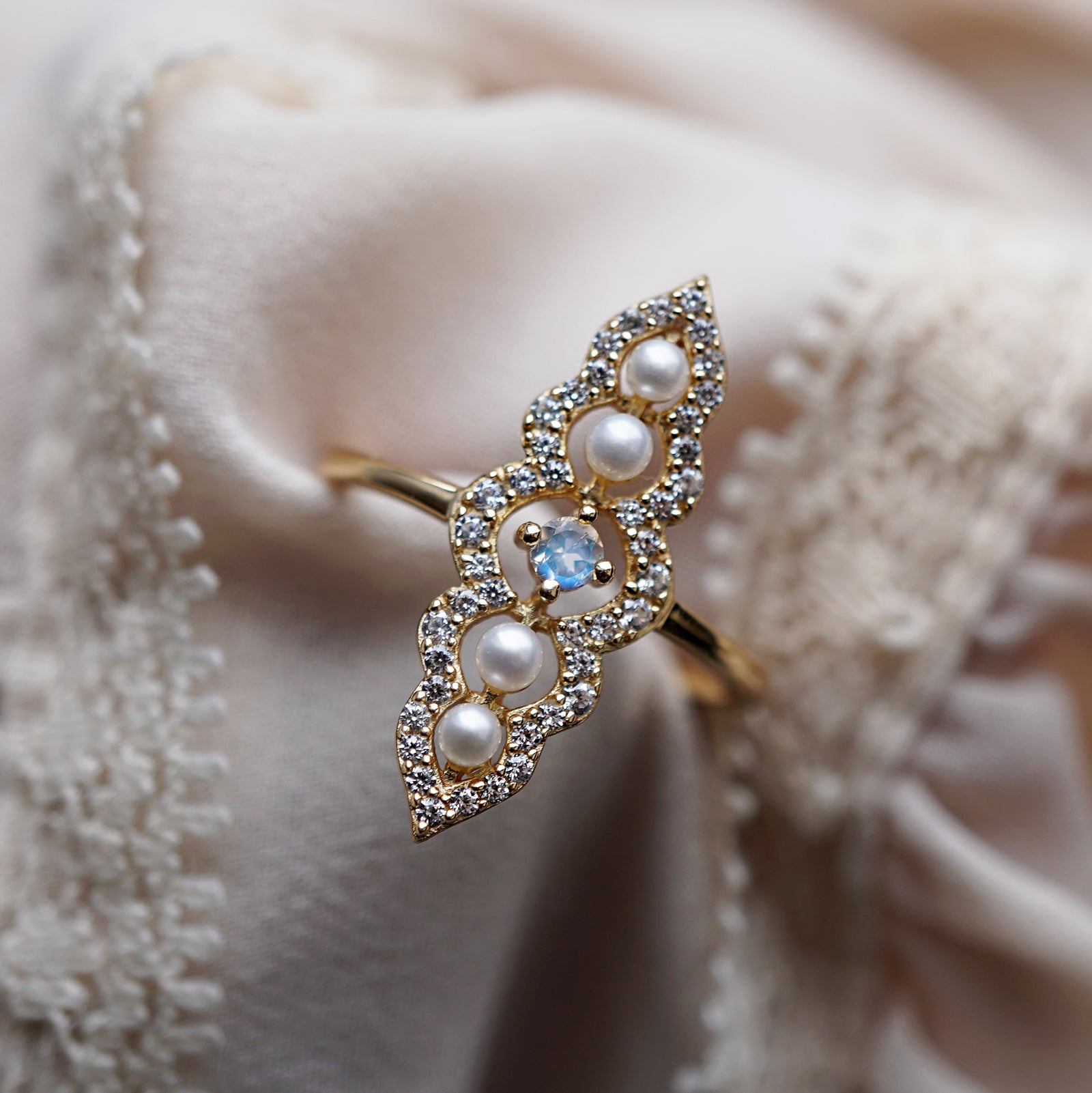 Moonstone Pearl Celestial Ring