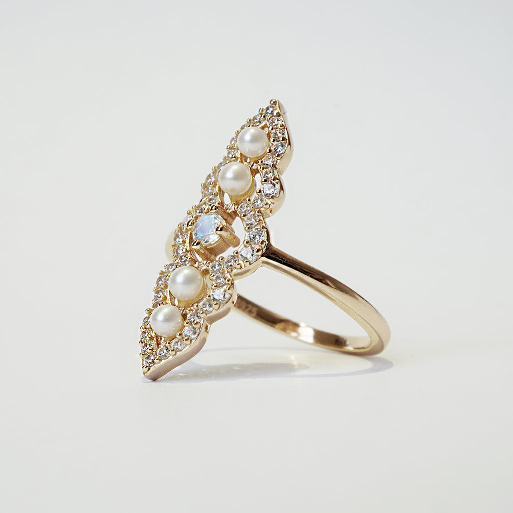 Moonstone Pearl Celestial Ring