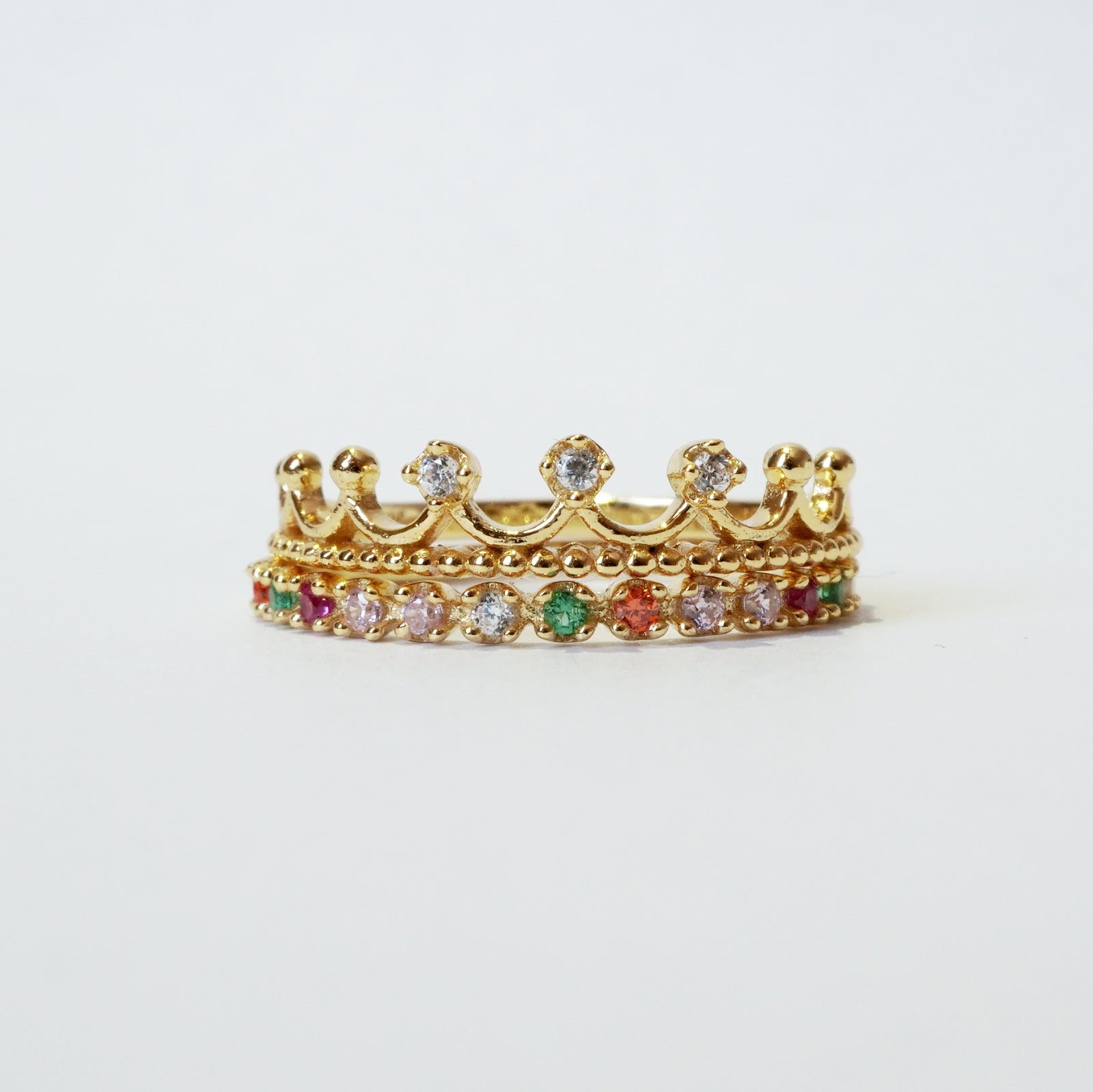 Rainbow Crown Ring Stack Set Sea of Gems
