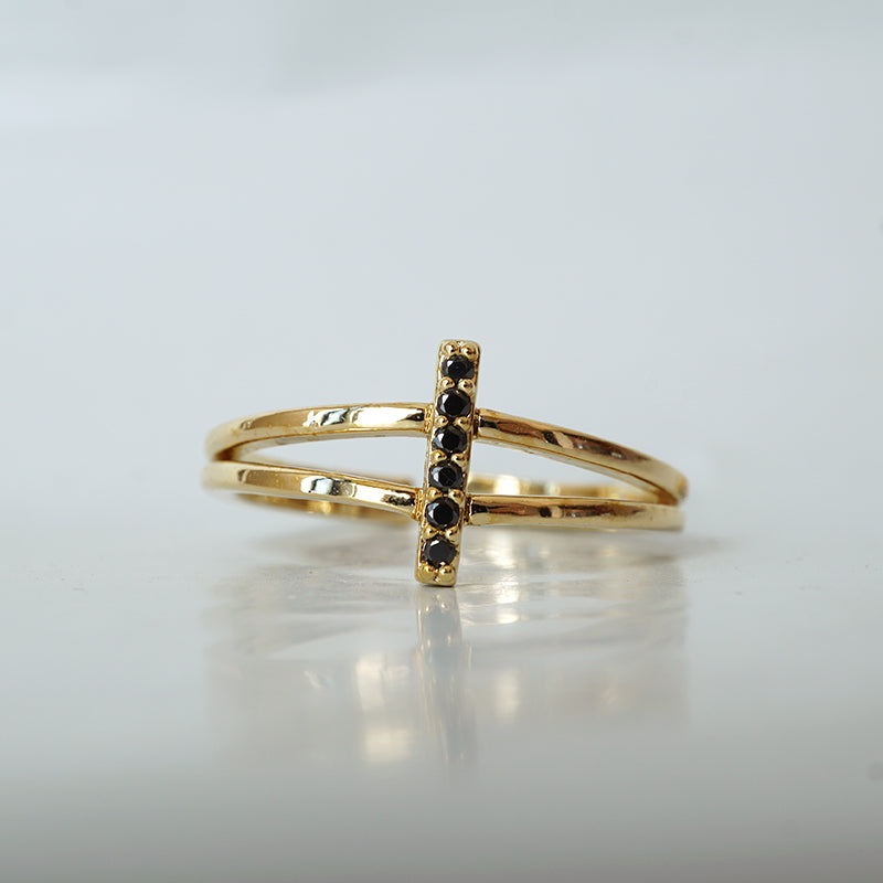 Black CZ Bar Ring