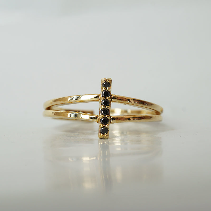 Black CZ Bar Ring