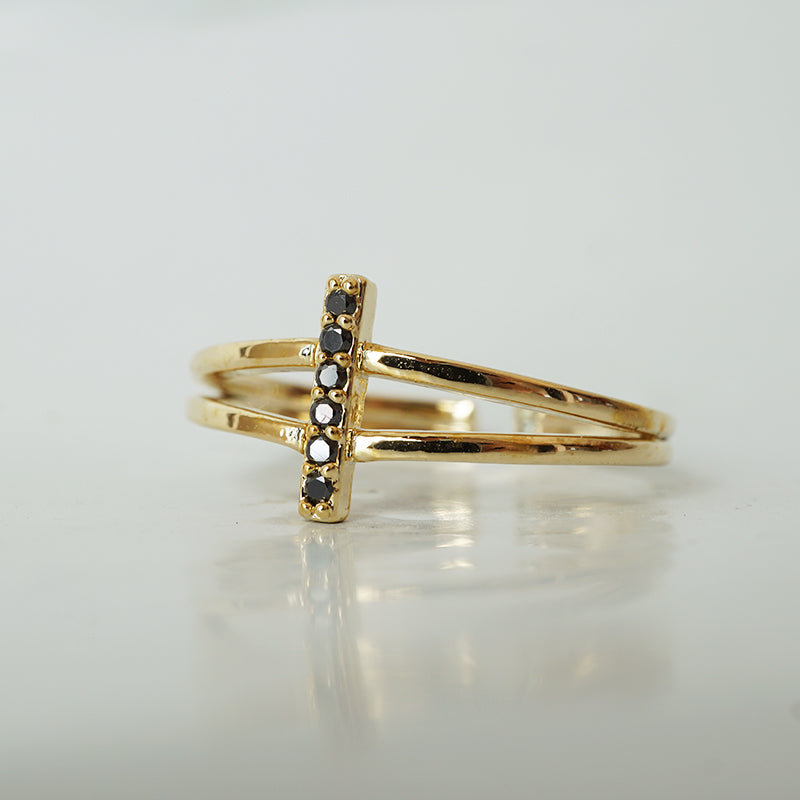 Black CZ Bar Ring