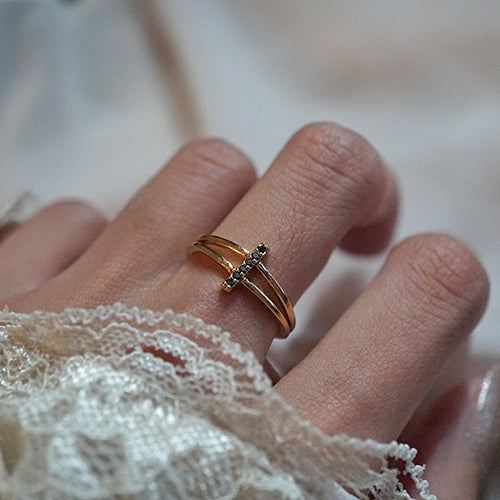 Black CZ Bar Ring