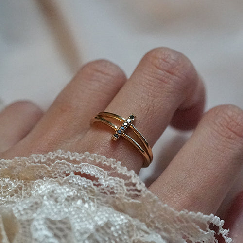 Black CZ Bar Ring