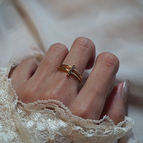 Black CZ Bar Ring
