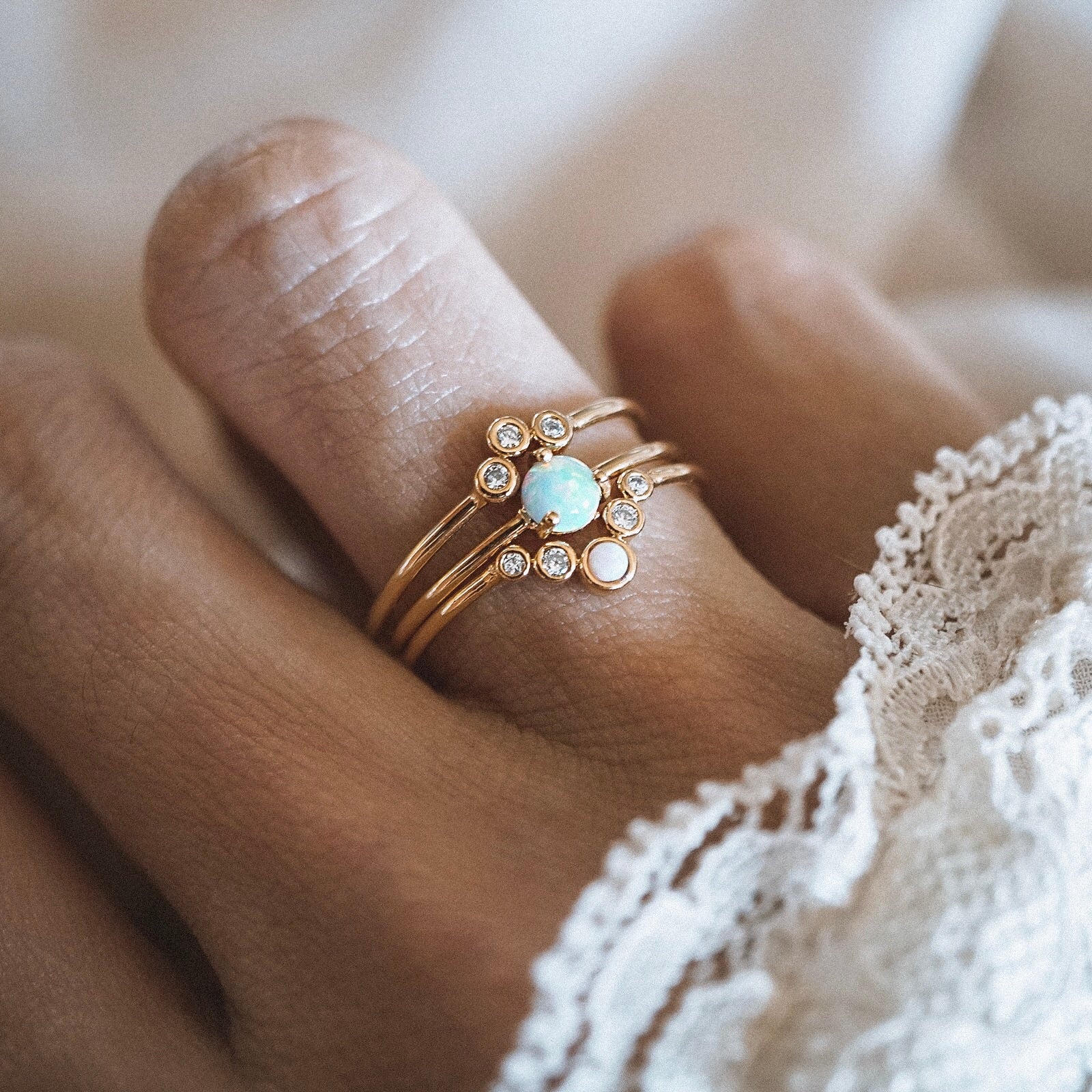 Triple Opal Ocean Ring Set
