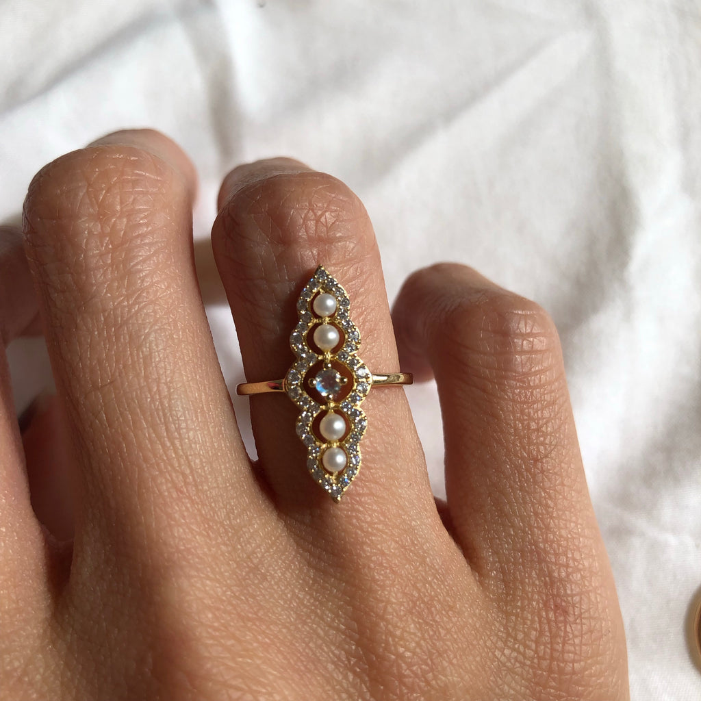 Moonstone Pearl Celestial Ring