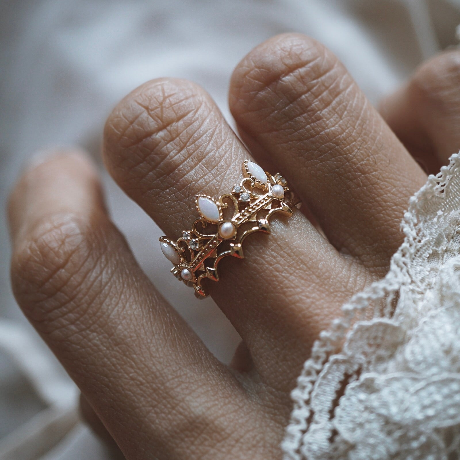 Opal and Pearl Ring Set