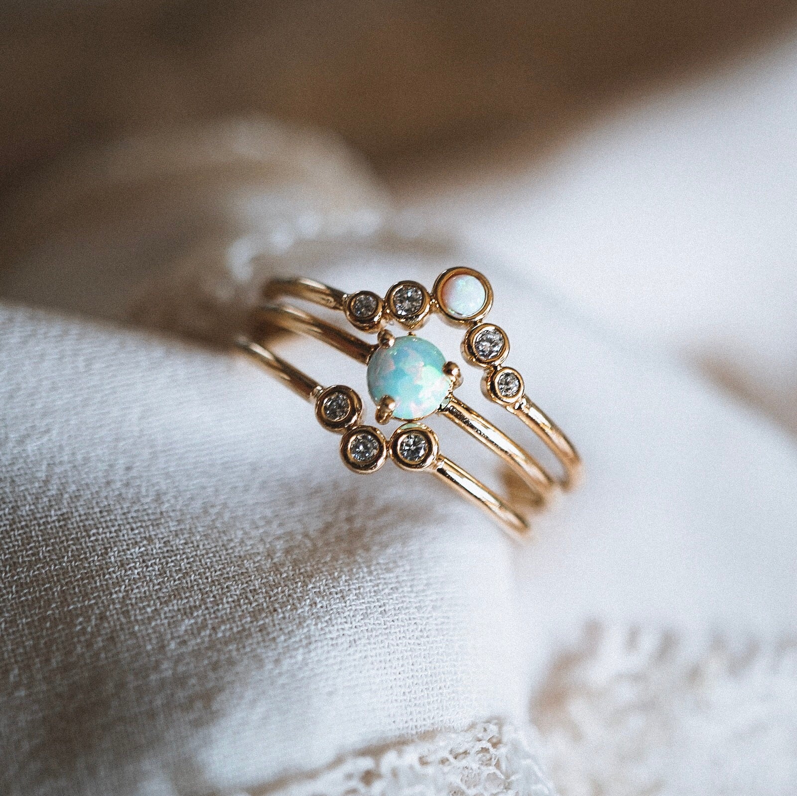 Triple Opal Ocean Ring Set