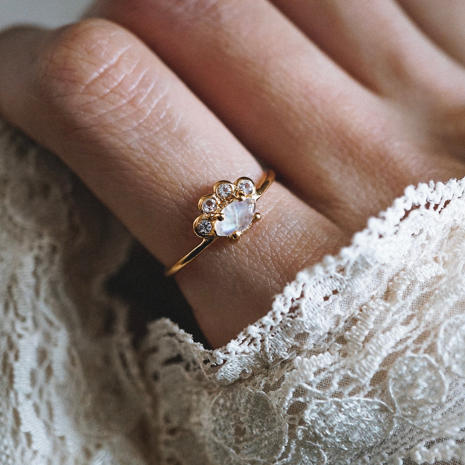 Rainbow Moonstone & Topaz Ring